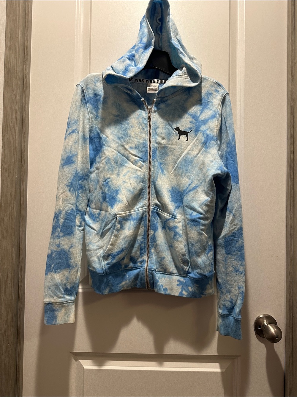 PINK Victoria's Secret Blue & White Tie-Dye Zip Hoodie